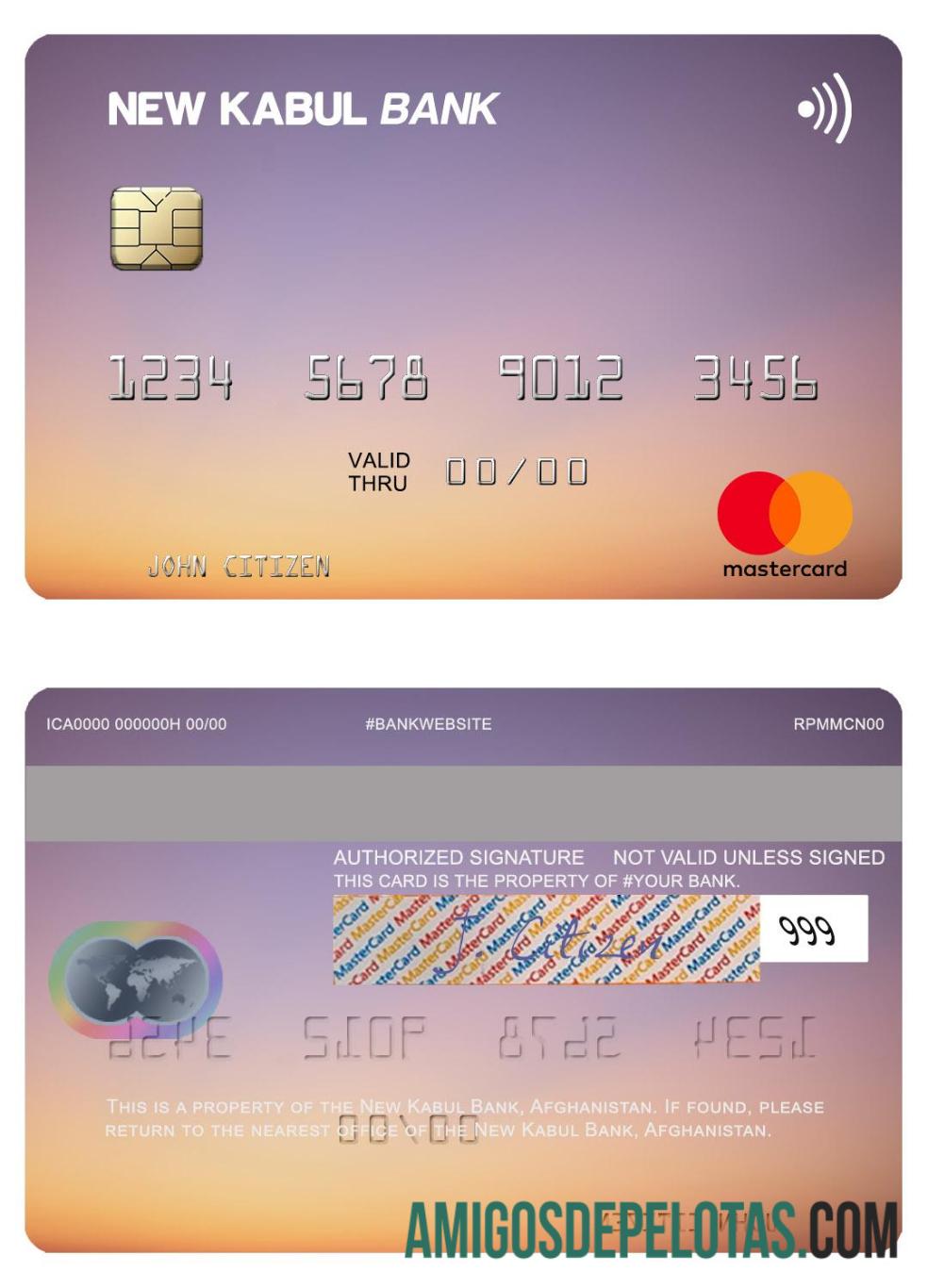 Afeganistão Novo Kabul Bank Mastercard exemplo real